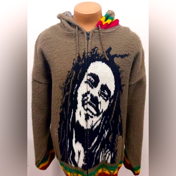 Alpaca Wool Bob Marley full zip hoodie. One Love. Rastafarian colors. - Picture 1 of 9